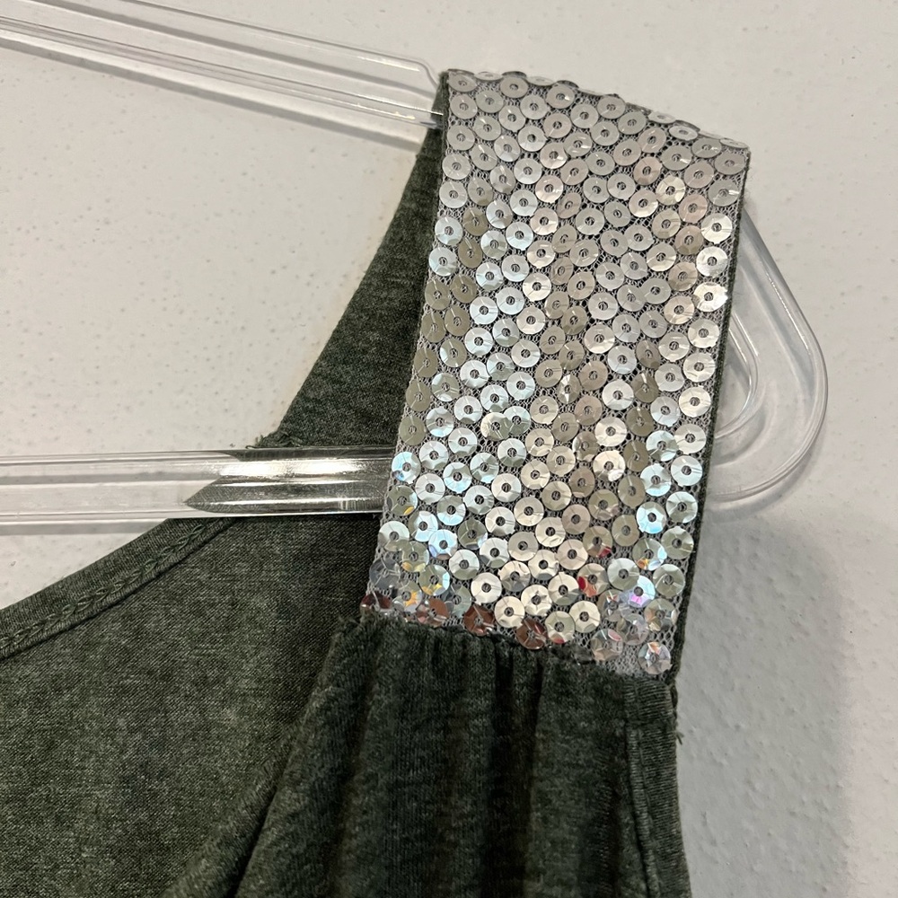 Rosegal Open Shoulder Silver Sequin Strap Short Sleeve Green Top 2XL - Picture 3 of 9